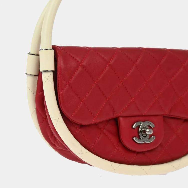 Pre Owned Chanel Red Lambskin Hula Hoop Handbag