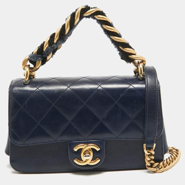 Chanel Navy Blue Quilted Leather Cosmopolite Straight Line Flap Bag