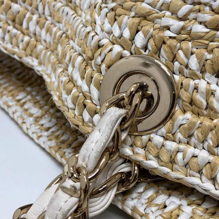 Pre Owned Chanel Raffia Beige Weaving Tote Bag
