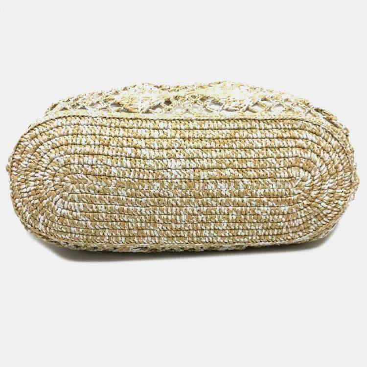 Pre Owned Chanel Raffia Beige Weaving Tote Bag