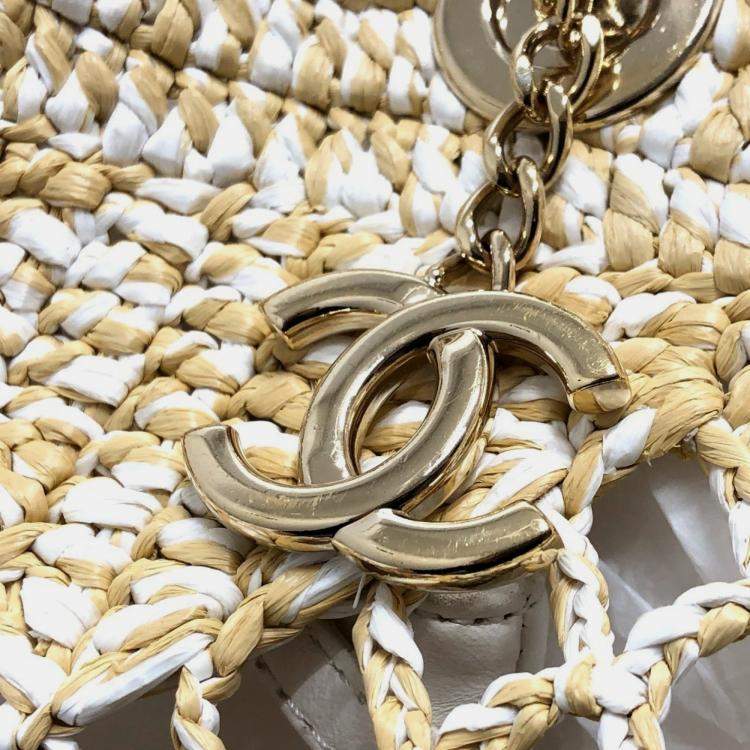Pre Owned Chanel Raffia Beige Weaving Tote Bag