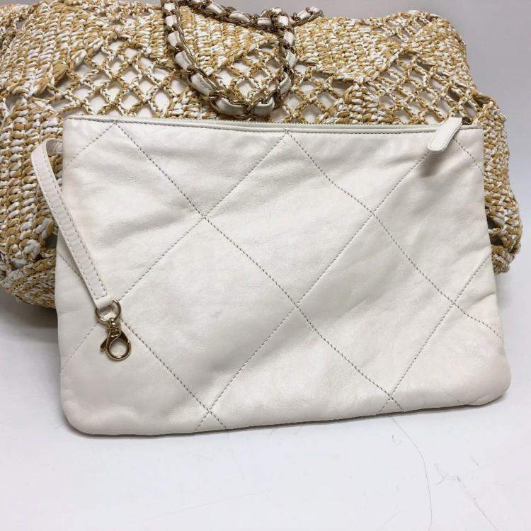 Pre Owned Chanel Raffia Beige Weaving Tote Bag
