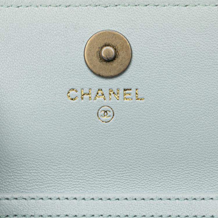 Pre Owned Chanel Light Blue Lambskin Matelasse 19 Coco Mark Chain Wallet