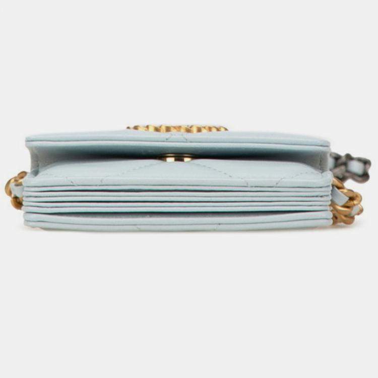 Pre Owned Chanel Light Blue Lambskin Matelasse 19 Coco Mark Chain Wallet