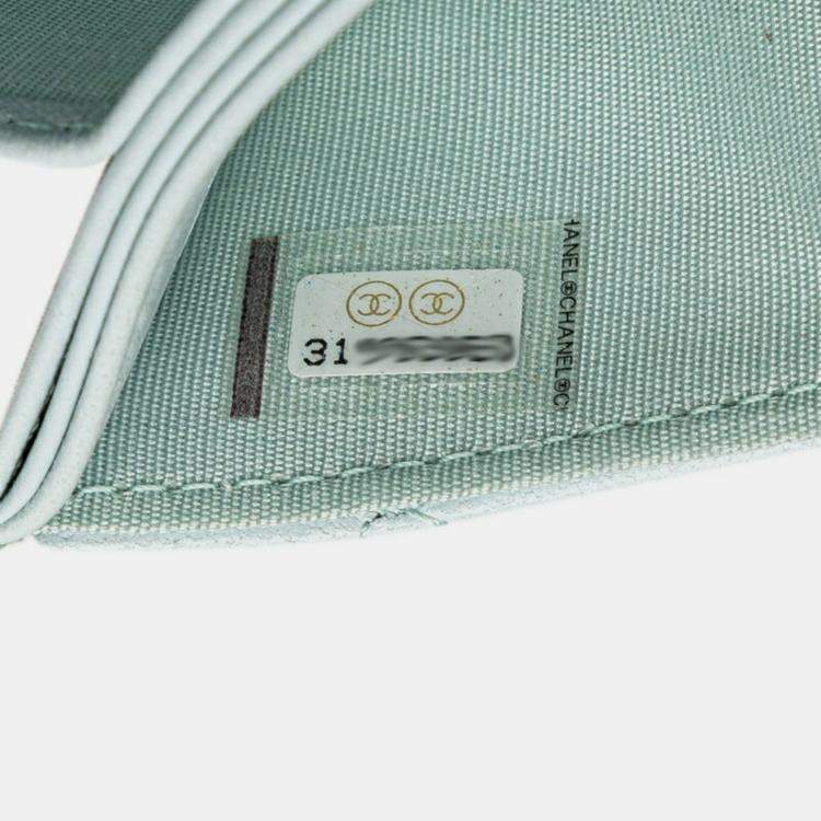 Pre Owned Chanel Light Blue Lambskin Matelasse 19 Coco Mark Chain Wallet