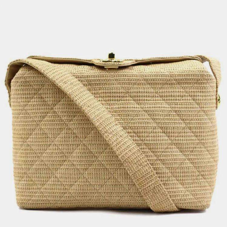 Pre Owned Chanel Beige Gold Raffia Shoulder Bag