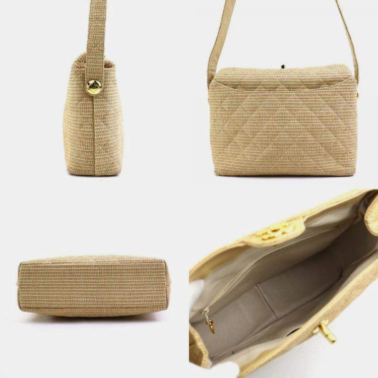 Pre Owned Chanel Beige Gold Raffia Shoulder Bag