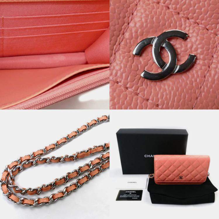 Pre Owned Chanel Salmon Pink Timeless Classic Chain Wallet Shoulder Bag