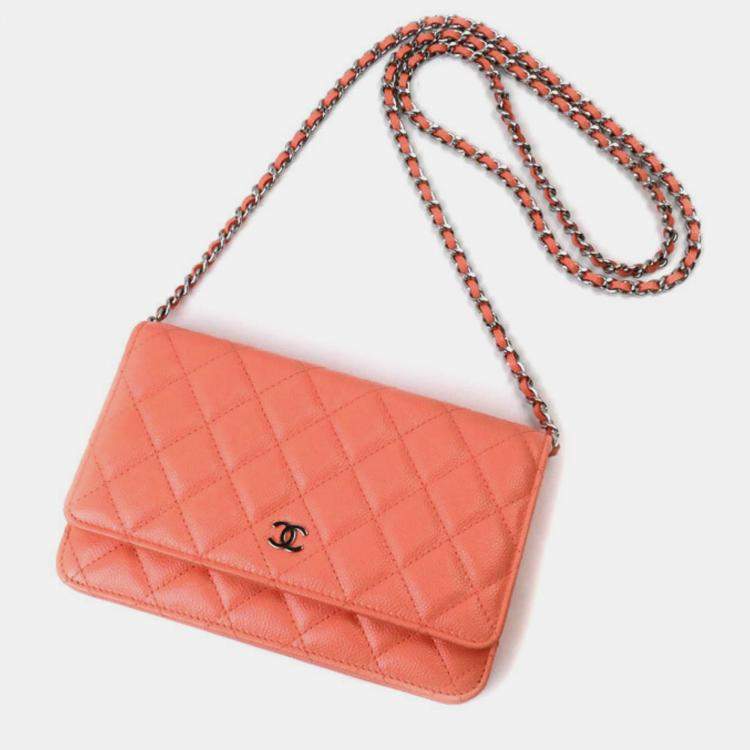 Pre Owned Chanel Salmon Pink Timeless Classic Chain Wallet Shoulder Bag