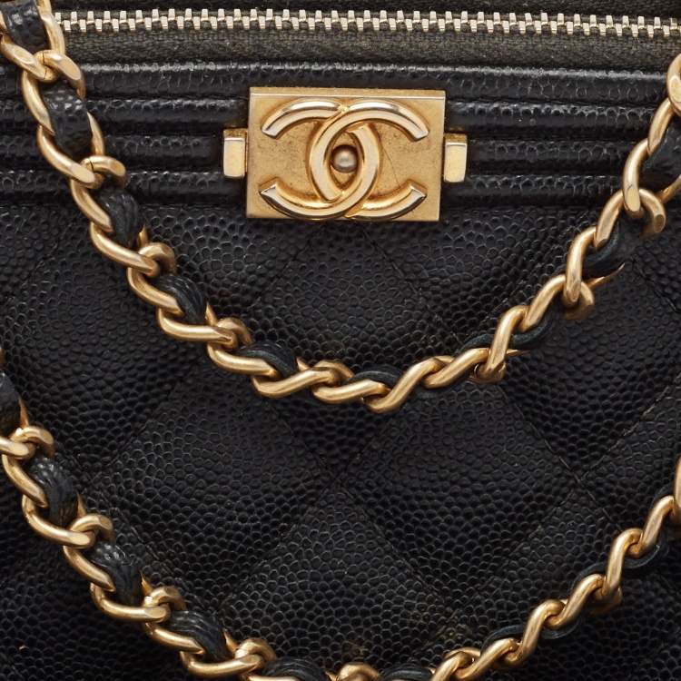 مملوكة مسبقًا Chanel Black Quilted Caviar Leather Double Zip Clutch Bag