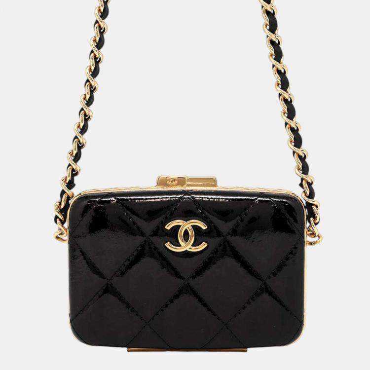 Chanel Black Enamel Matelasse ChainPochette bag