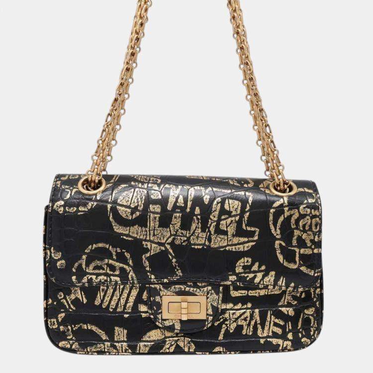 Chanel Black/Gold Embossed Leather 2.55 Chain Shoulder bag