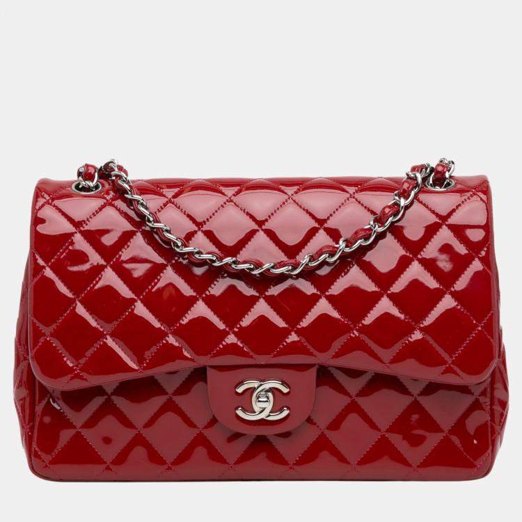 Chanel Red Jumbo Classic Patent Double Flap