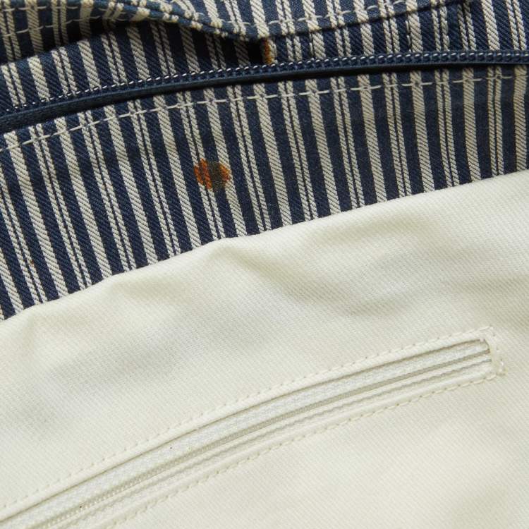 Pre Owned Chanel Chambray Blue/White Canvas CC Striped Shopper Tote