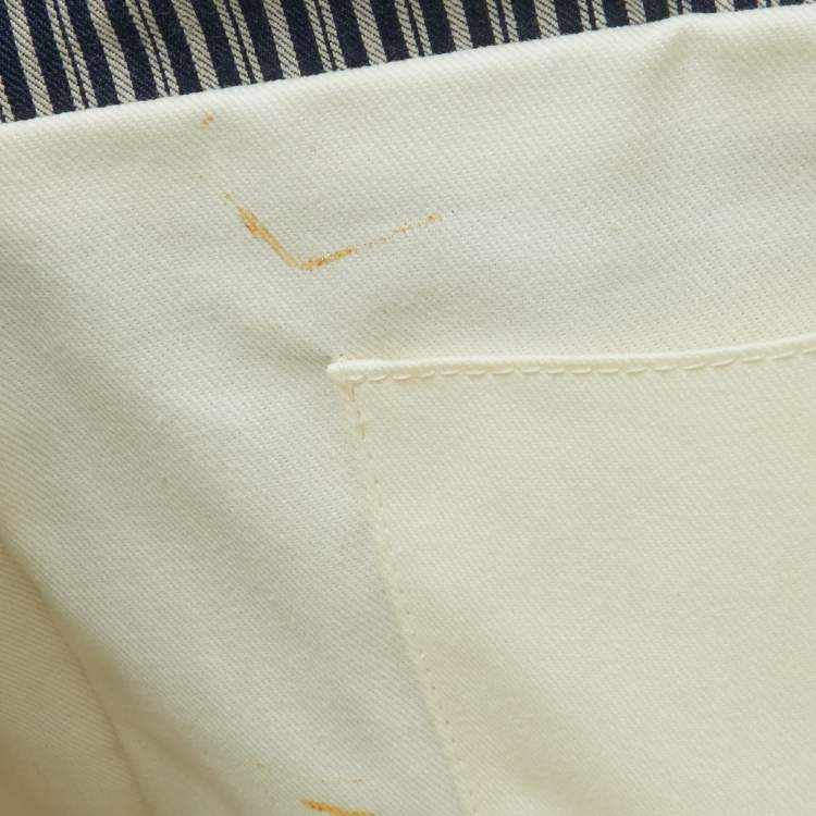 Pre Owned Chanel Chambray Blue/White Canvas CC Striped Shopper Tote