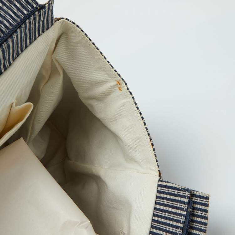 Pre Owned Chanel Chambray Blue/White Canvas CC Striped Shopper Tote