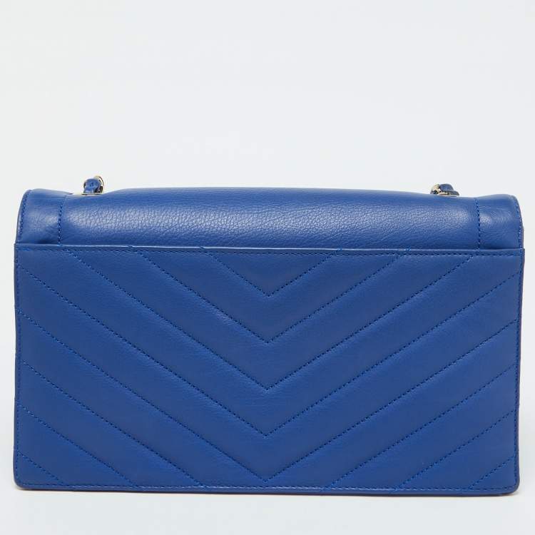 Pre Owned Chanel Blue Leather Chevron Medium Coco Envelope Flap Bag