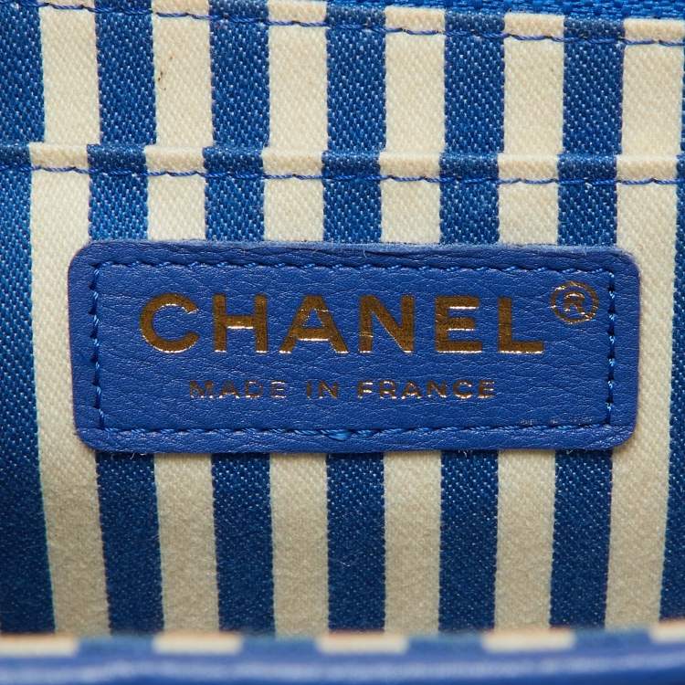 Pre Owned Chanel Blue Leather Chevron Medium Coco Envelope Flap Bag