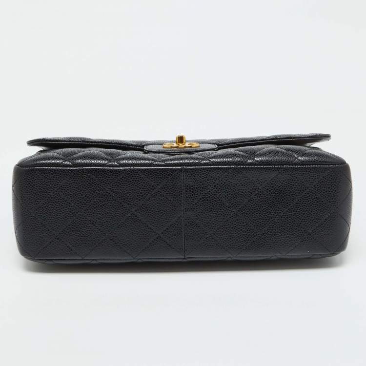 Pre Owned Chanel Black Quilted Caviar Leather Jumbo Classic Single Flap Bag