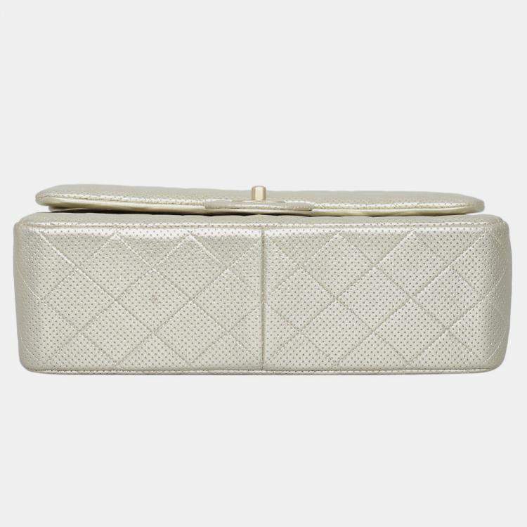 Pre Owned Chanel Metallic Perforated Jumbo Classic Double Flap Bag