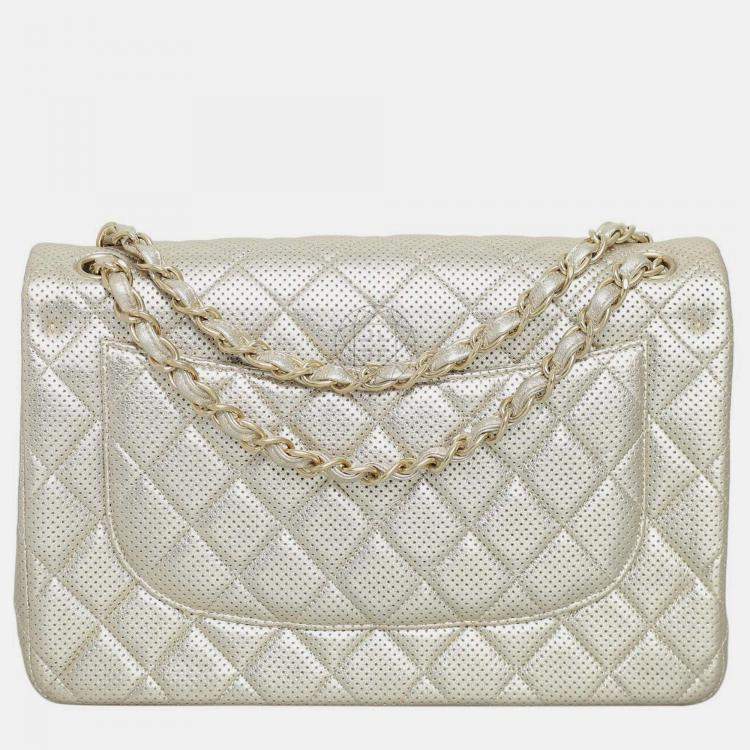 Pre Owned Chanel Metallic Perforated Jumbo Classic Double Flap Bag