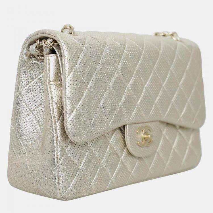 Pre Owned Chanel Metallic Perforated Jumbo Classic Double Flap Bag