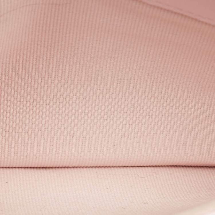 Pre Owned Chanel Light Pink Quilted Caviar Leather CC Wallet On Chain