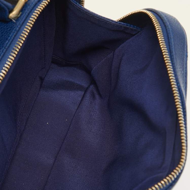 Pre Owned Chanel Blue Quilted Caviar Leather Carry Around Top Handle Bag