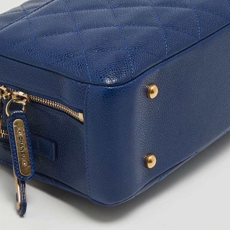 Pre Owned Chanel Blue Quilted Caviar Leather Carry Around Top Handle Bag
