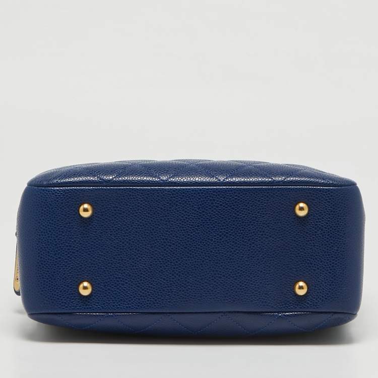 Pre Owned Chanel Blue Quilted Caviar Leather Carry Around Top Handle Bag