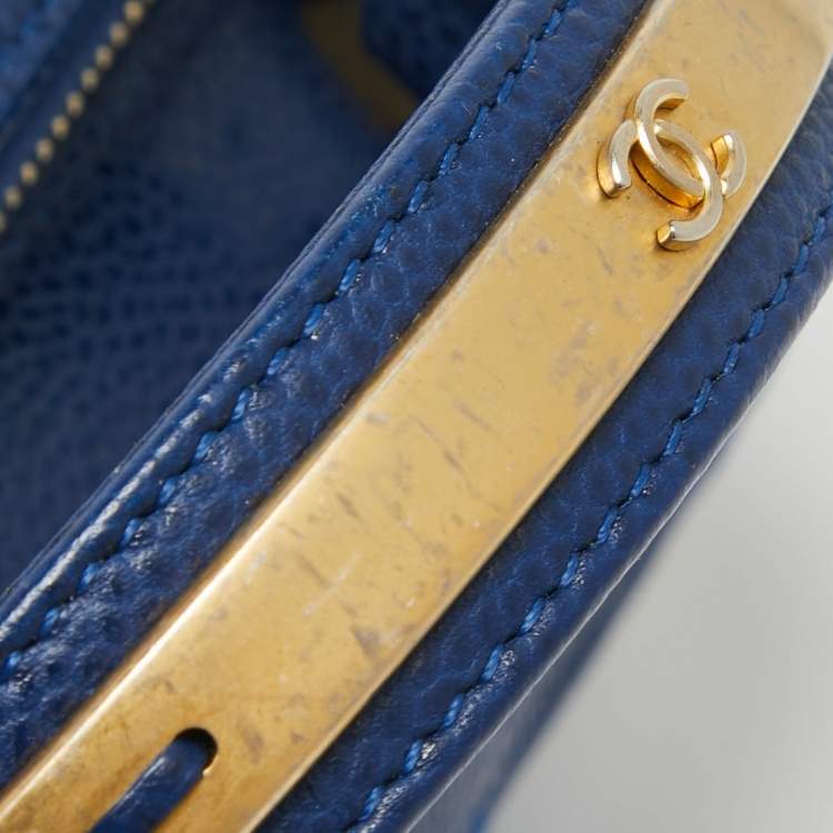 Pre Owned Chanel Blue Quilted Caviar Leather Carry Around Top Handle Bag