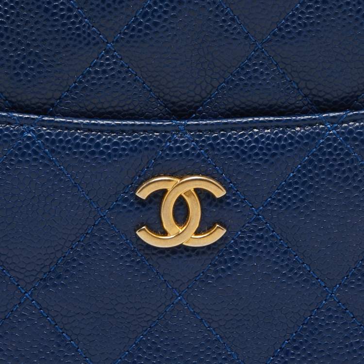 Pre Owned Chanel Blue Quilted Caviar Leather Carry Around Top Handle Bag