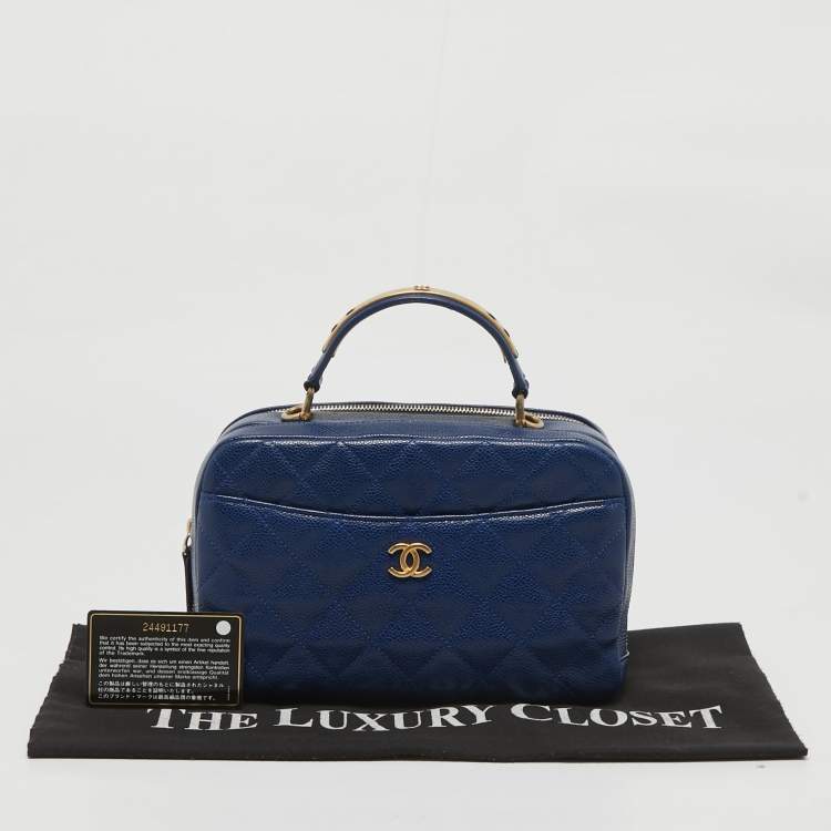 Pre Owned Chanel Blue Quilted Caviar Leather Carry Around Top Handle Bag