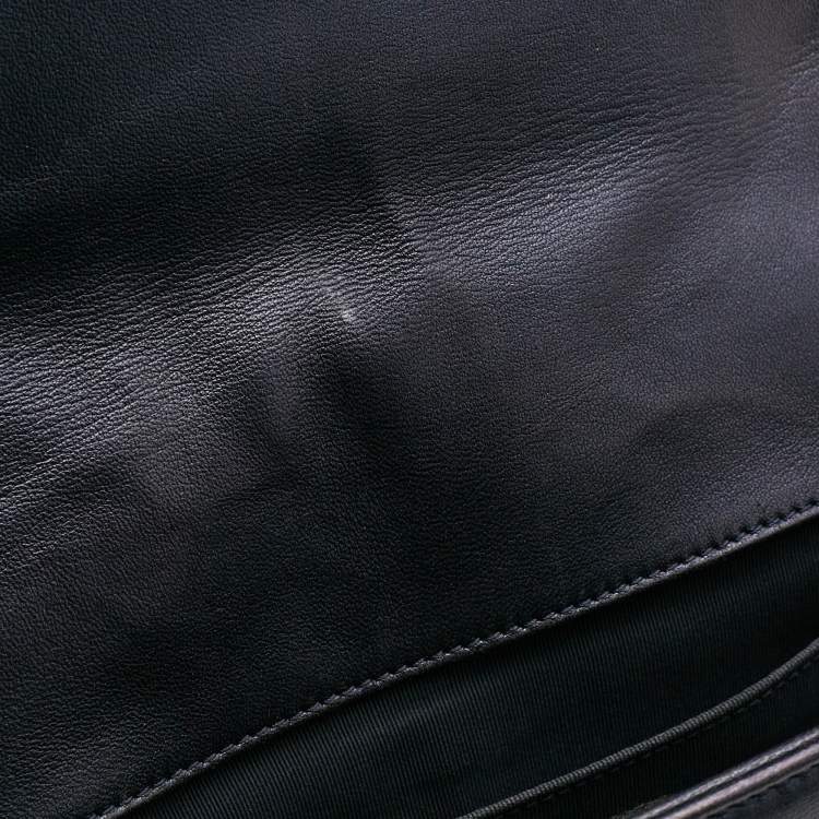 Pre Owned Chanel Navy Blue Cube Embossed Leather Medium Boy Flap Bag