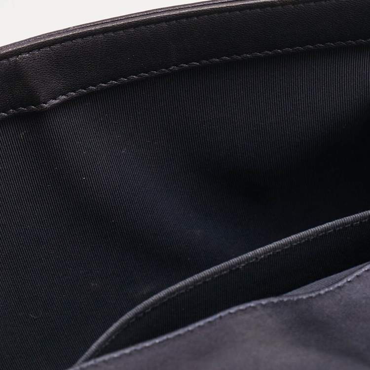 Pre Owned Chanel Navy Blue Cube Embossed Leather Medium Boy Flap Bag