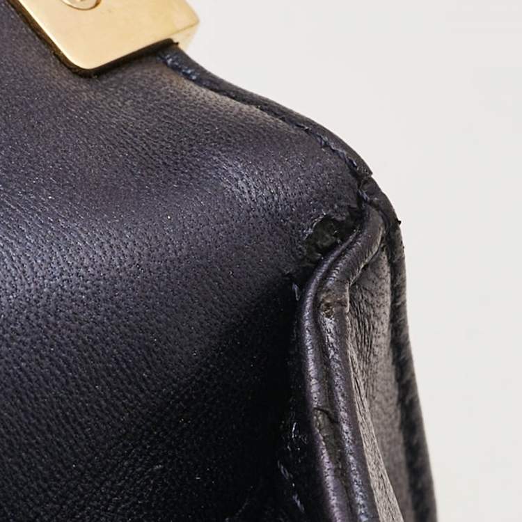 Pre Owned Chanel Navy Blue Cube Embossed Leather Medium Boy Flap Bag