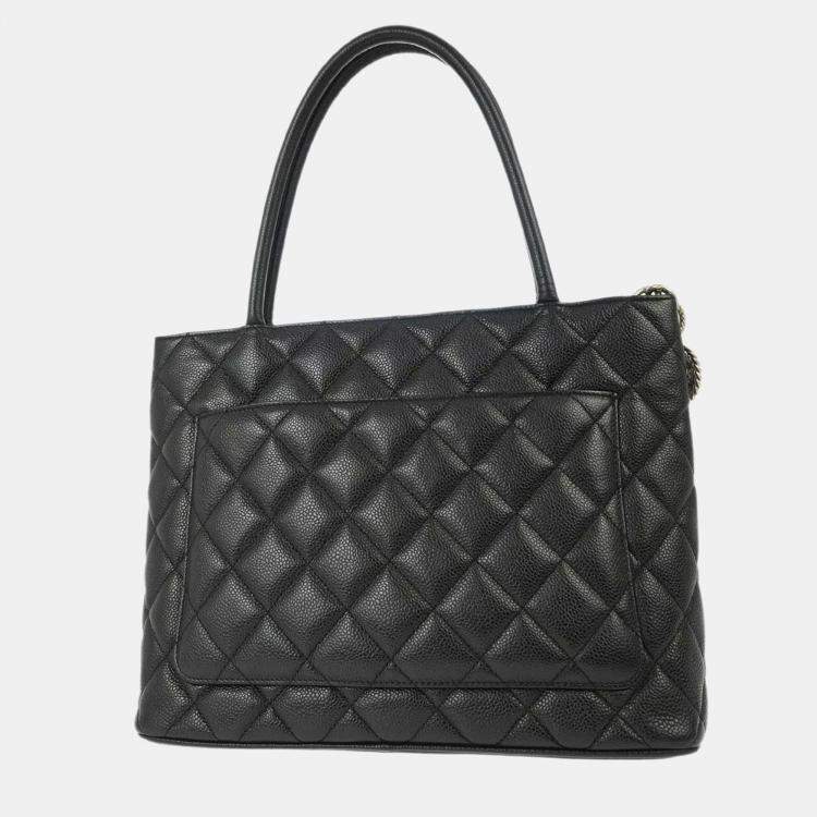 Pre Owned Chanel Black Calfskin Medallion Tote Handbag