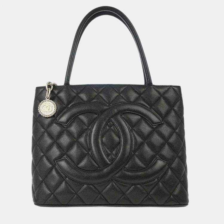 Pre Owned Chanel Black Calfskin Medallion Tote Handbag