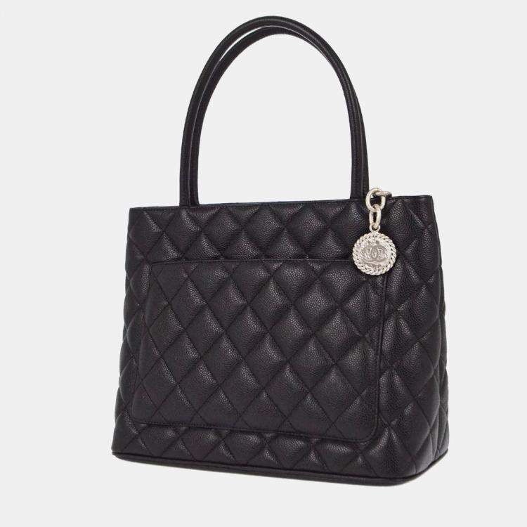 Pre Owned Chanel Black Calfskin Medallion Tote Handbag