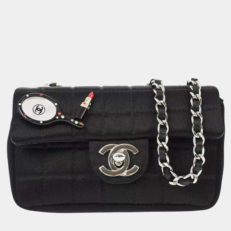 Pre Owned Chanel Black Satin Choco Bar Lipstick Shoulder Bag