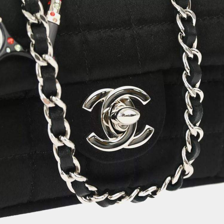 Pre Owned Chanel Black Satin Choco Bar Lipstick Shoulder Bag