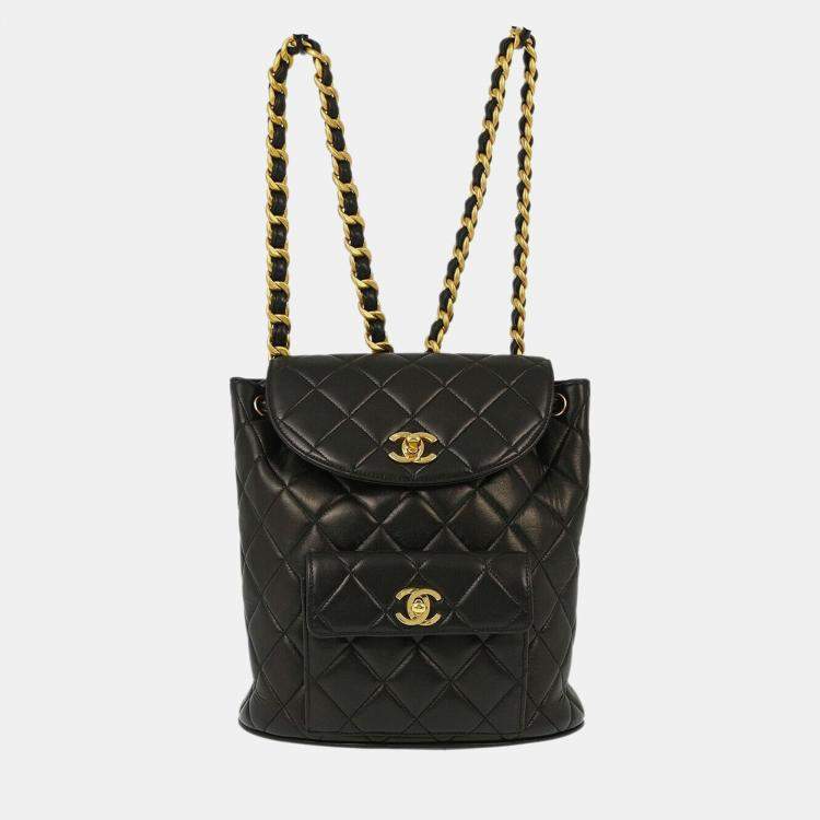 Pre Owned Chanel Black Lambskin Large Duma Backpack