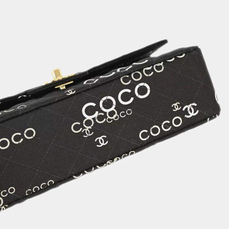 Pre Owned Chanel Black Canvas Coco Medium Classic Double Flap Shoulder Bag