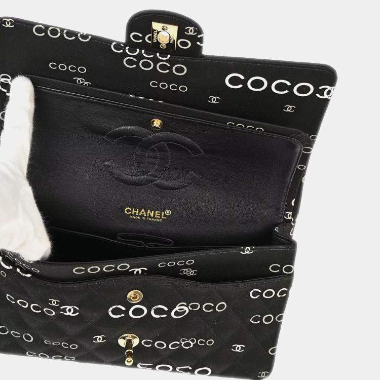 Pre Owned Chanel Black Canvas Coco Medium Classic Double Flap Shoulder Bag
