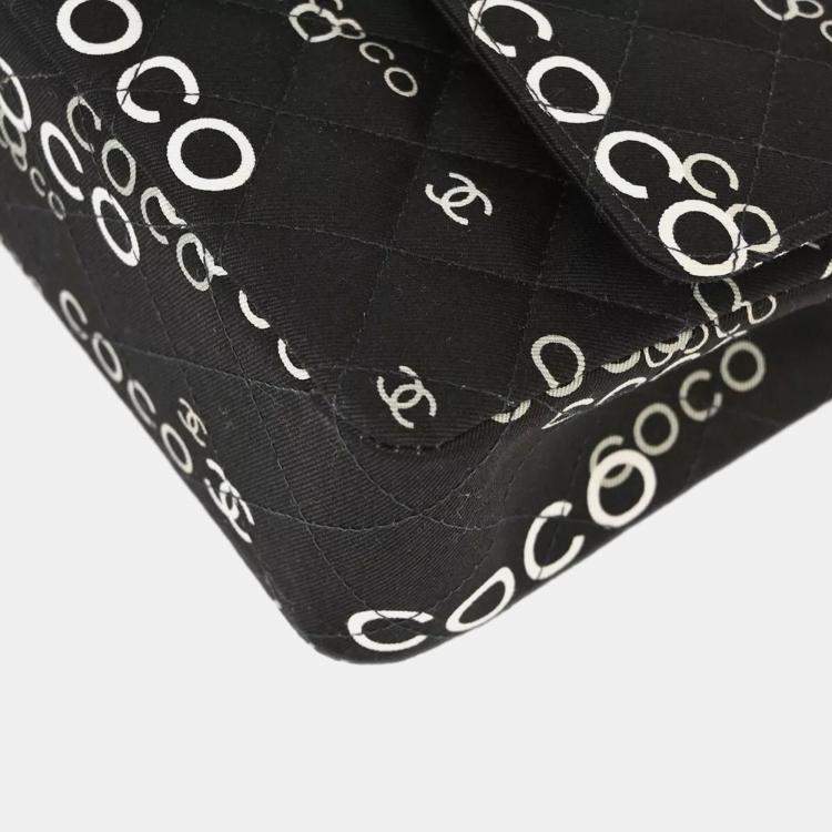 Pre Owned Chanel Black Canvas Coco Medium Classic Double Flap Shoulder Bag