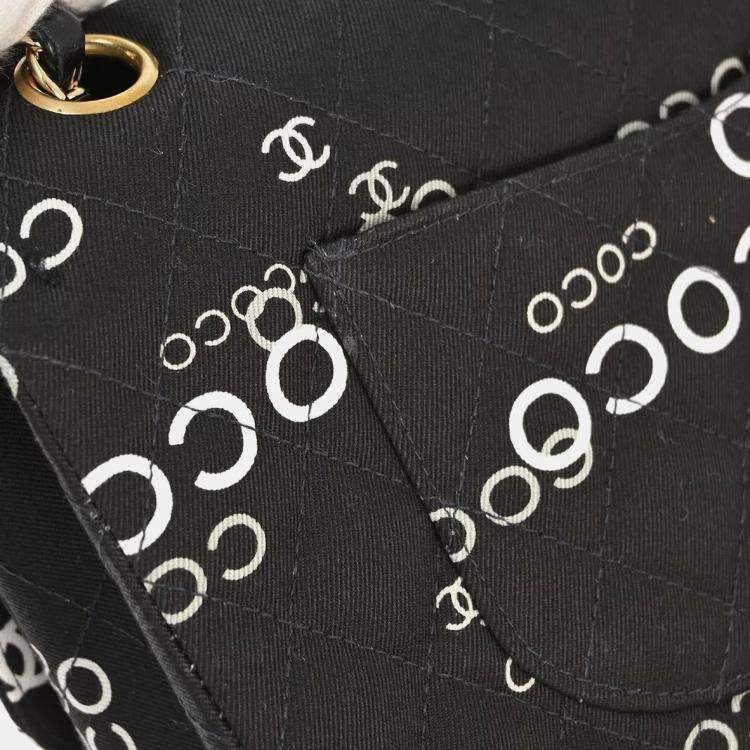 Pre Owned Chanel Black Canvas Coco Medium Classic Double Flap Shoulder Bag