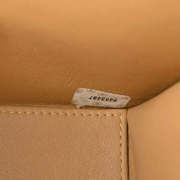 Pre Owned Chanel Beige Calfskin Medium Classic Single Flap Shoulder Bag