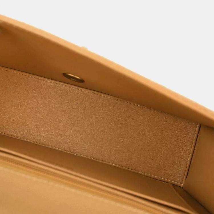 Pre Owned Chanel Beige Calfskin Medium Classic Single Flap Shoulder Bag
