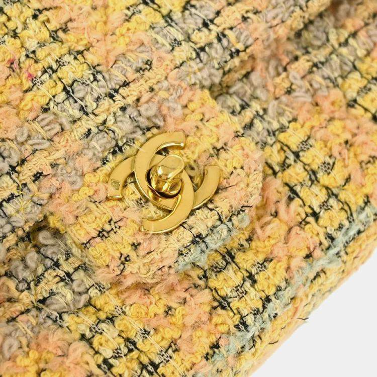 مملوكة مسبقًا Chanel Yellow Tweed Classic Single Flap 2 In 1 Hand Bag Set