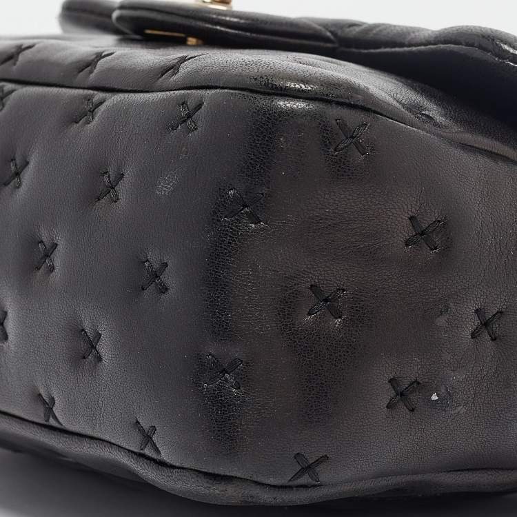 Pre Owned Chanel Black Cross Stitch Leather Mini Paris-Rome Coco Top Handle Bag